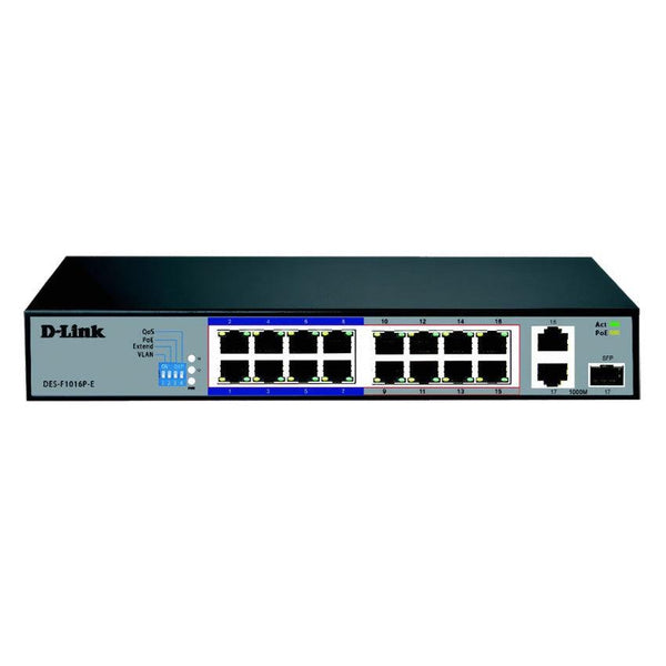 D LINK DES-F1016P-E 16 PORT 10/100 POE+ 2PORT UP LINK RJ45-eldabbah-الدباح
