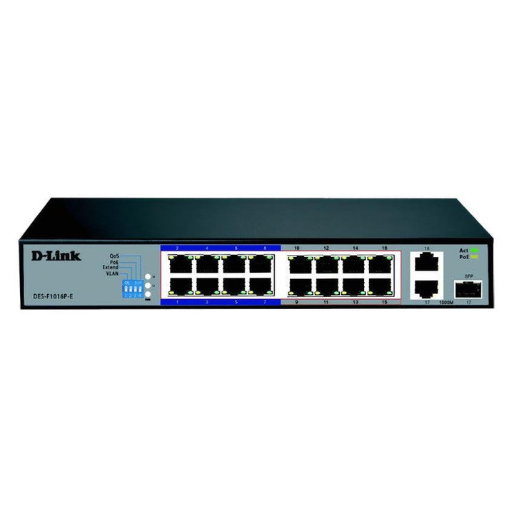 D LINK DES-F1016P-E 16 PORT 10/100 POE+ 2PORT UP LINK RJ45-eldabbah-الدباح