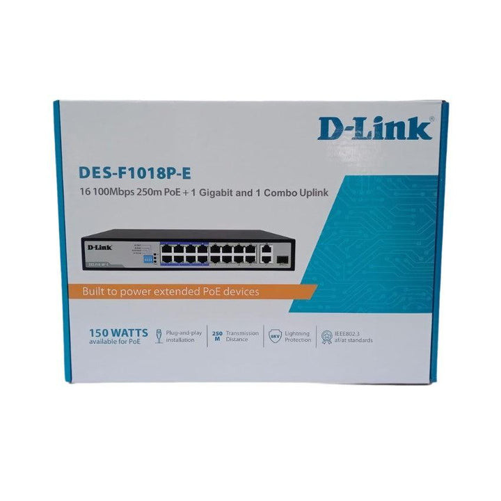 D LINK DES-F1016P-E 16 PORT 10/100 POE+ 2PORT UP LINK RJ45-eldabbah-الدباح