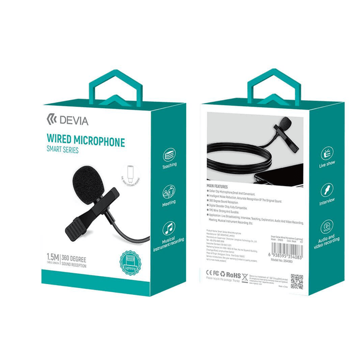 Devia MI33A EM063 Smart series wired Microphone Lightning - 1.5M - Black-MICROPHONE-Devia-Computer Accessories, COMPUTERS, Microphones-الدباح-El Dabbah