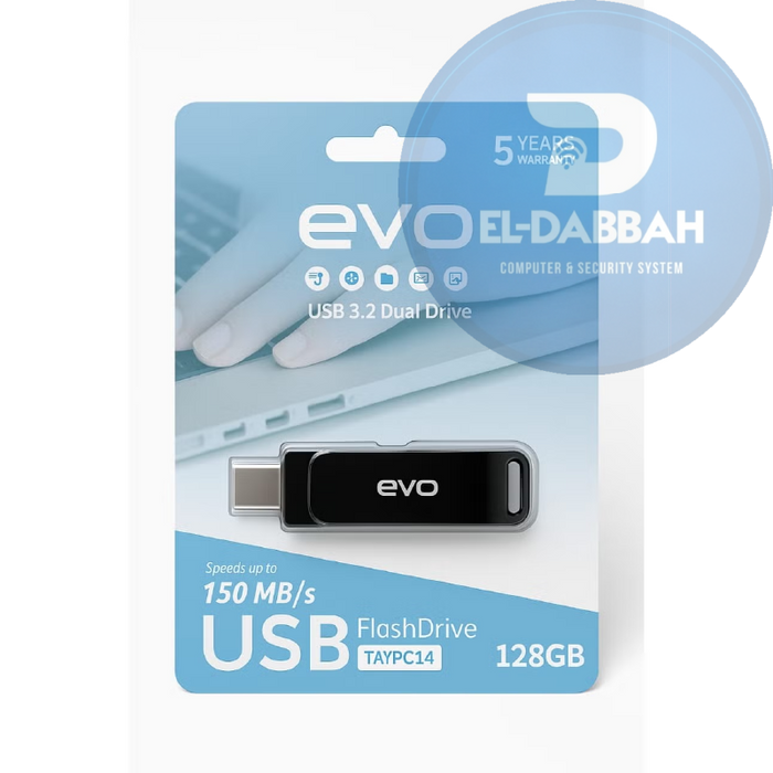 EVO فلاش ميموري USB 3.2 Dual Drive Type-C سعة 128 جيجا – سرعة نقل تصل إلى 150MB/s 