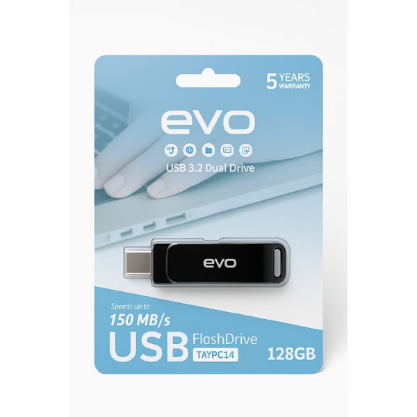 EVO فلاش ميموري USB 3.2 Dual Drive Type-C سعة 128 جيجا – سرعة نقل تصل إلى 150MB/s 