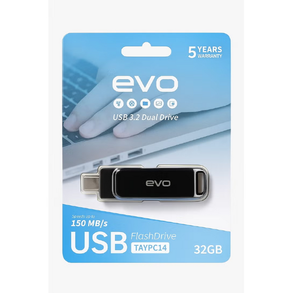 EVO فلاش ميموري USB 3.2 Dual Drive Type-C سعة 32 جيجا – سرعة نقل تصل إلى 150MB/s 