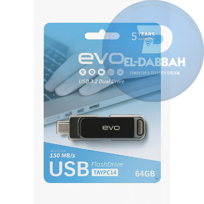 EVO فلاش ميموري USB 3.2 Dual Drive Type-C سعة 64 جيجا – سرعة نقل تصل إلى 150MB/s 