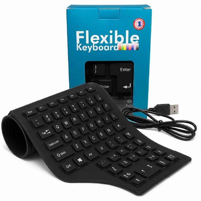 لوحة مفاتيح Flexible مرنة مقاومة للماء بتوصيل USB، تدعم اللغتين العربية والإنجليزية