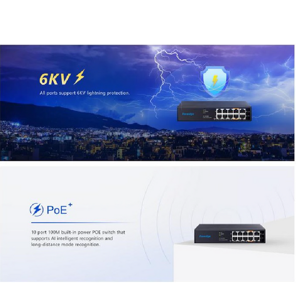 Foredge AI8010 سويتش شبكات 10 منافذ 100M PoE – نقل بيانات وطاقة بكفاءة عالية – مناسب لأنظمة المراقبة والشبكات - second