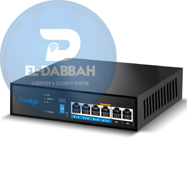 Foredge AI806 سويتش شبكات 6 منافذ 100M PoE – نقل بيانات وطاقة بكفاءة عالية – مناسب لأنظمة المراقبة والشبكات