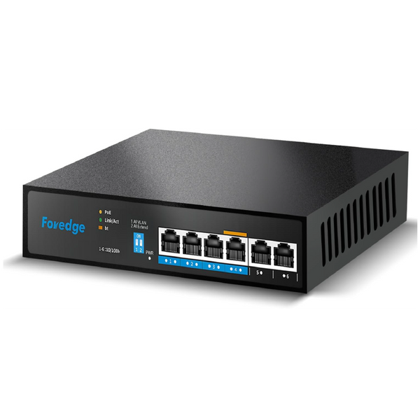 Foredge AI806 سويتش شبكات 6 منافذ 100M PoE – نقل بيانات وطاقة بكفاءة عالية – مناسب لأنظمة المراقبة والشبكات