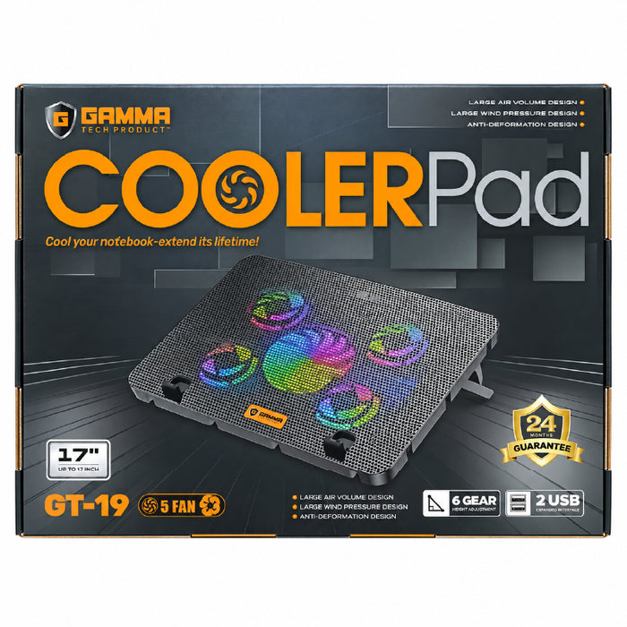GAMMA GT-19 Laptop Cooling Pad - 5 Fans, Up to 17 Inch