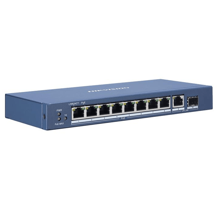 Hikvision DS-3E0510P-E 8 Port 10/100/1000 Mbps 2 UPLINK 1× gigabit RJ45 port and 1 × gigabit SFP Fiber Optical Port POE SWITCH-POE Switch-Hikvision-NETWORK, switch poe-الدباح-El Dabbah