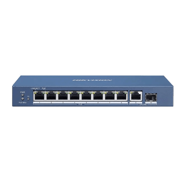 Hikvision DS-3E0510P-E 8 Port 10/100/1000 Mbps 2 UPLINK 1× gigabit RJ45 port and 1 × gigabit SFP Fiber Optical Port POE SWITCH-POE Switch-Hikvision-NETWORK, switch poe-الدباح-El Dabbah