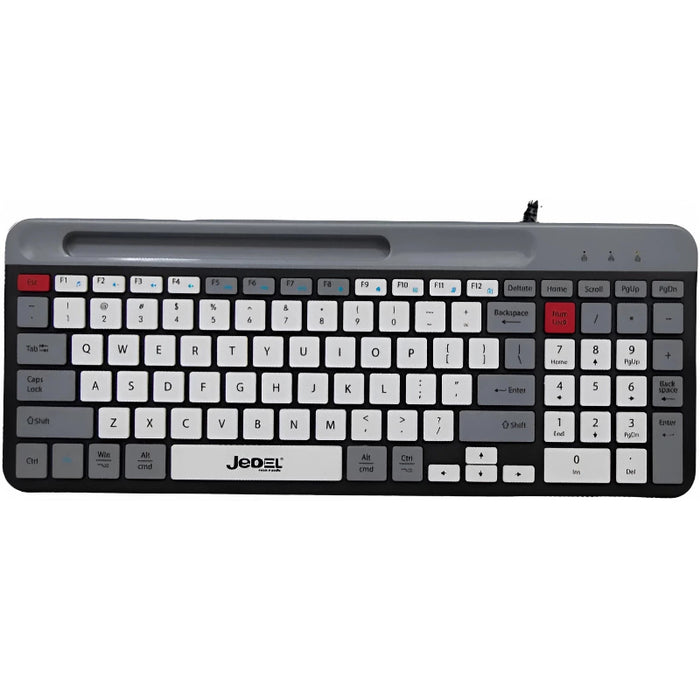 Jedel K37 Wired Slim Chocolate Office Keyboard With Mobilephone Holder (English & Arabic)