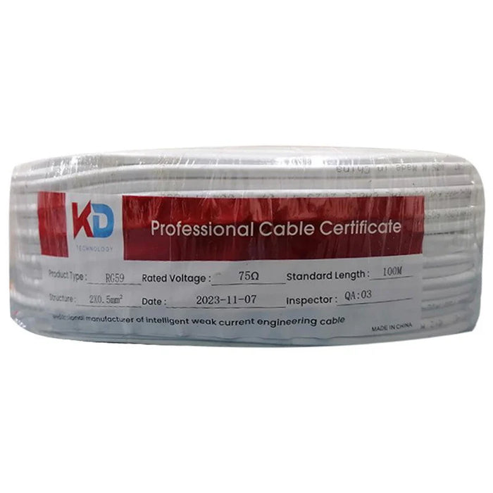 كابل كواكسيل KD RG59+2DC بطول 100 متر