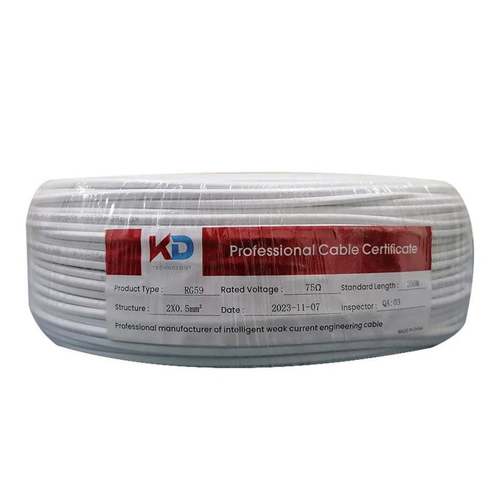 كابل كواكسيل KD RG59+2DC بطول 200 متر