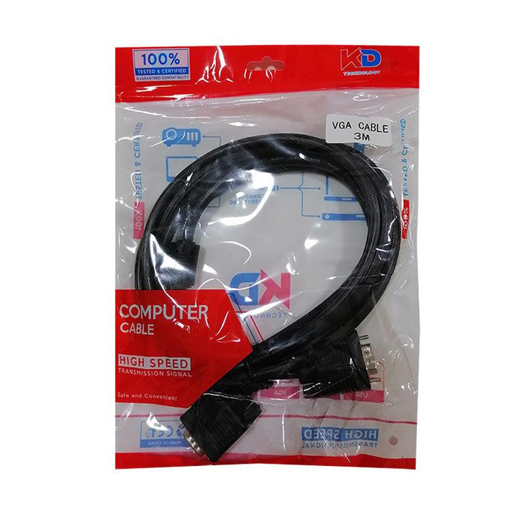 KD VGA Cable 3M Black-VGA Cable-KD-Computer Accessories, COMPUTERS, PC Cables, VGA Cable-الدباح-El Dabbah