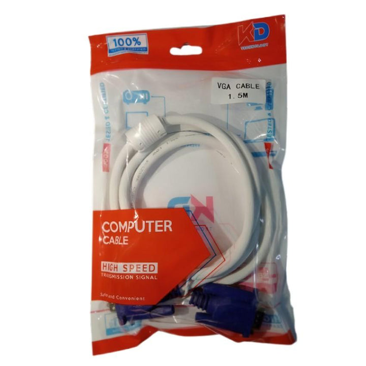 KD VGA Cable 1.5M White cable with blue plug-eldabbah-الدباح