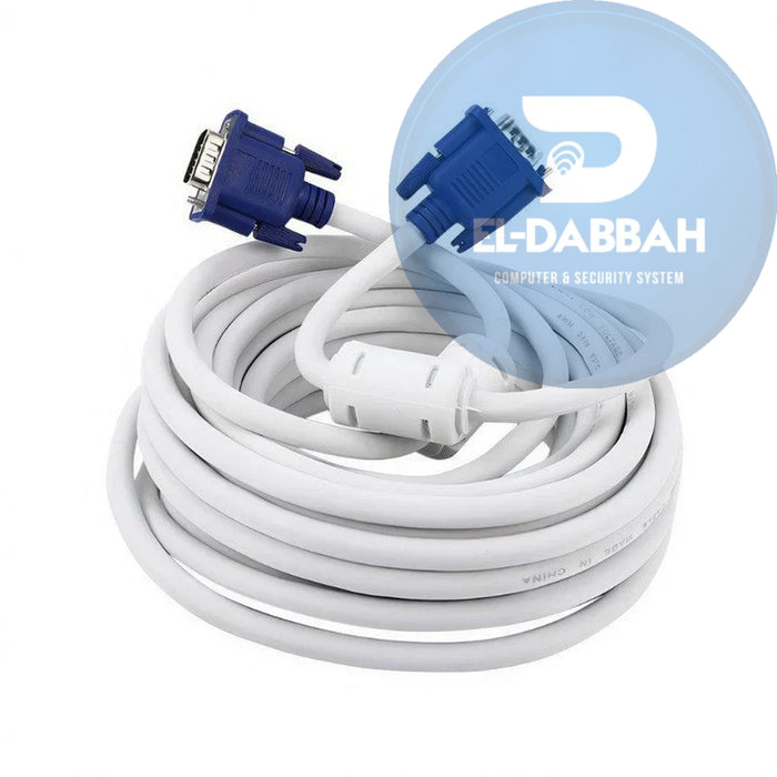 كابل VGA من KD Male-to-Male بطول 10 متر أبيض بفيشة زرقاء