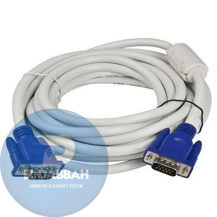 كابل VGA من KD Male-to-Male بطول 5 متر أبيض بفيشة زرقاء
