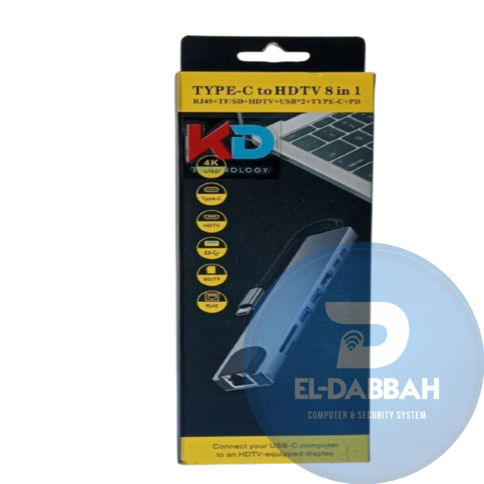 هاب KD USB-C متعدد المنافذ LAN وHDMI وUSB 3.0 وقارئ MicroSD/SD