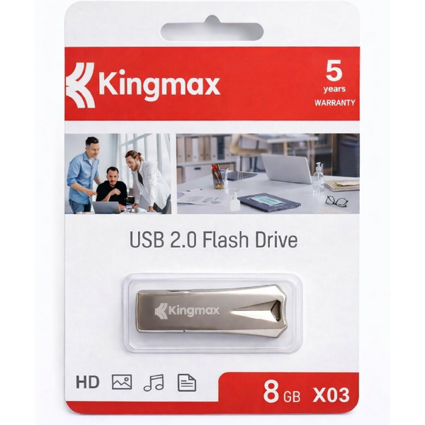 Kingmax Metal X03 فلاش ميموري معدنية سعة 8 جيجا – USB 2.0 – تصميم أنيق ومتين لنقل وتخزين البيانات