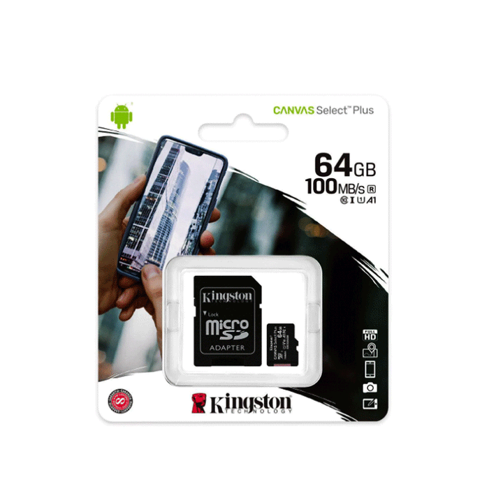 Kingston Canvas Select Plus 64GB Class 10 Micro SD Memory Card-Memory Cards-Kingston-COMPUTERS, Memory Card, storage-الدباح-El Dabbah