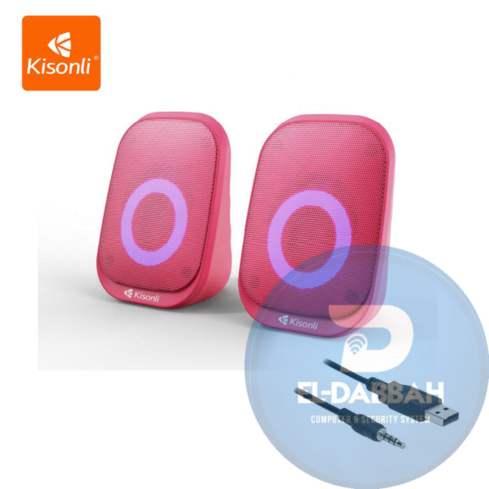 سماعات Kisonli X7 ميني محمولة USB 2.0 بإضاءة ملونة –( لون بينك )