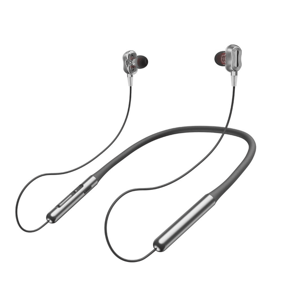 L AVVENTO (HP65S) Neckband Dual Drive Bluetooth Wireless Earphones Waterproof - Silver-Earphone-L'AVVENTO-Earphone, Mobile / Tablet-الدباح-El Dabbah