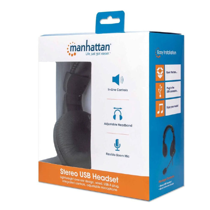Manhattan 179881 Stereo USB Headset Wired Lightweight Over-ear - Black