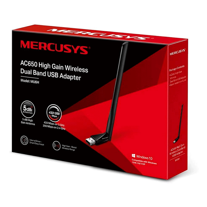 Mercusys MU6H AC650High Gain Wireless Dual Band USB Adapter (USB)-Wireless Adapter-Mercusys-NETWORK, Network Components-الدباح-El Dabbah