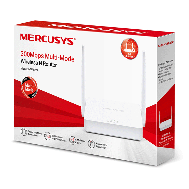 Mercusys MW-302R Wireless Router 300Mbps 2 Antenna 3 PORT-Access Point-Mercusys-NETWORK, Router-الدباح-El Dabbah