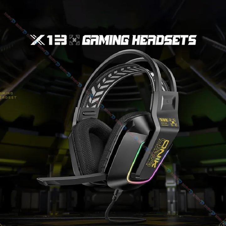 Onikuma X13 Gaming Headset RGB Stereo Sound--الدباح ستور----”" سماعات X13 سماعات ألعاب سلكية مع إضاءة آر جي بي وميكروفون مدمج، اتصال يو إس بي و3.5 مم، وكابل 2.2 متر -eldabbah--