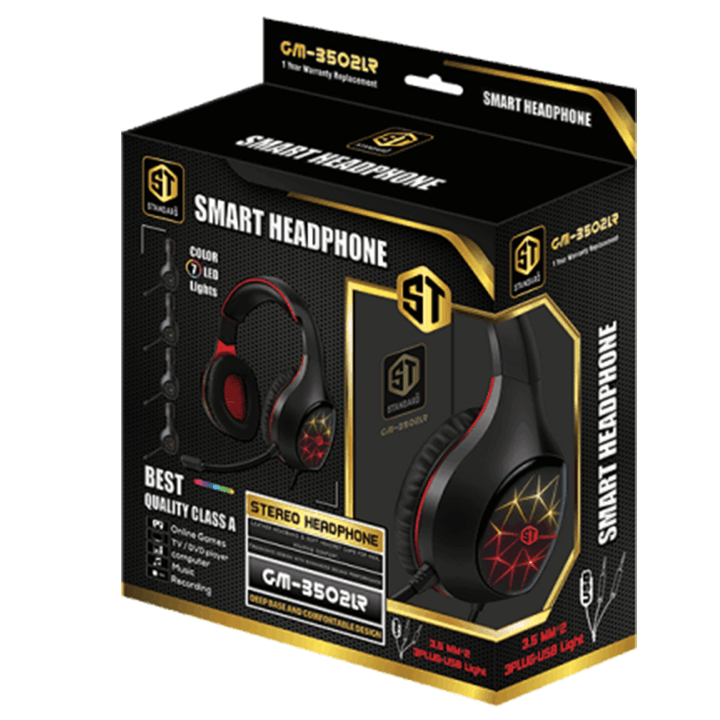 Standard GM-3502 smart Headphone Light Red-Headphone-ST-STANDARD-Computer Accessories, COMPUTERS, Headphone-الدباح-El Dabbah