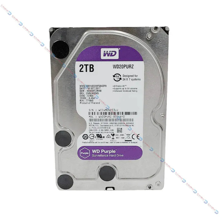 قرص صلب داخلي Western Digital Purple بسعة 2 تيرابايت، مخصص لأجهزة الحاسوب وأنظمة المراقبة – حالة مستعملة – الدباح