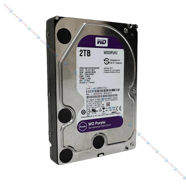 قرص صلب داخلي Western Digital Purple بسعة 2 تيرابايت، مخصص لأجهزة الحاسوب وأنظمة المراقبة – حالة مستعملة – الدباح