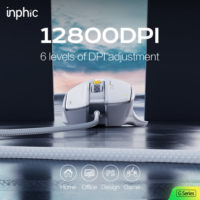 ماوس ألعاب Inphic PG1 سلكي RGB بدقة 12800 DPI