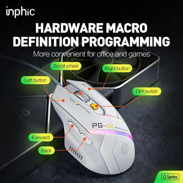 inphic PG1 Wired and RGB Gaming Mouse - second